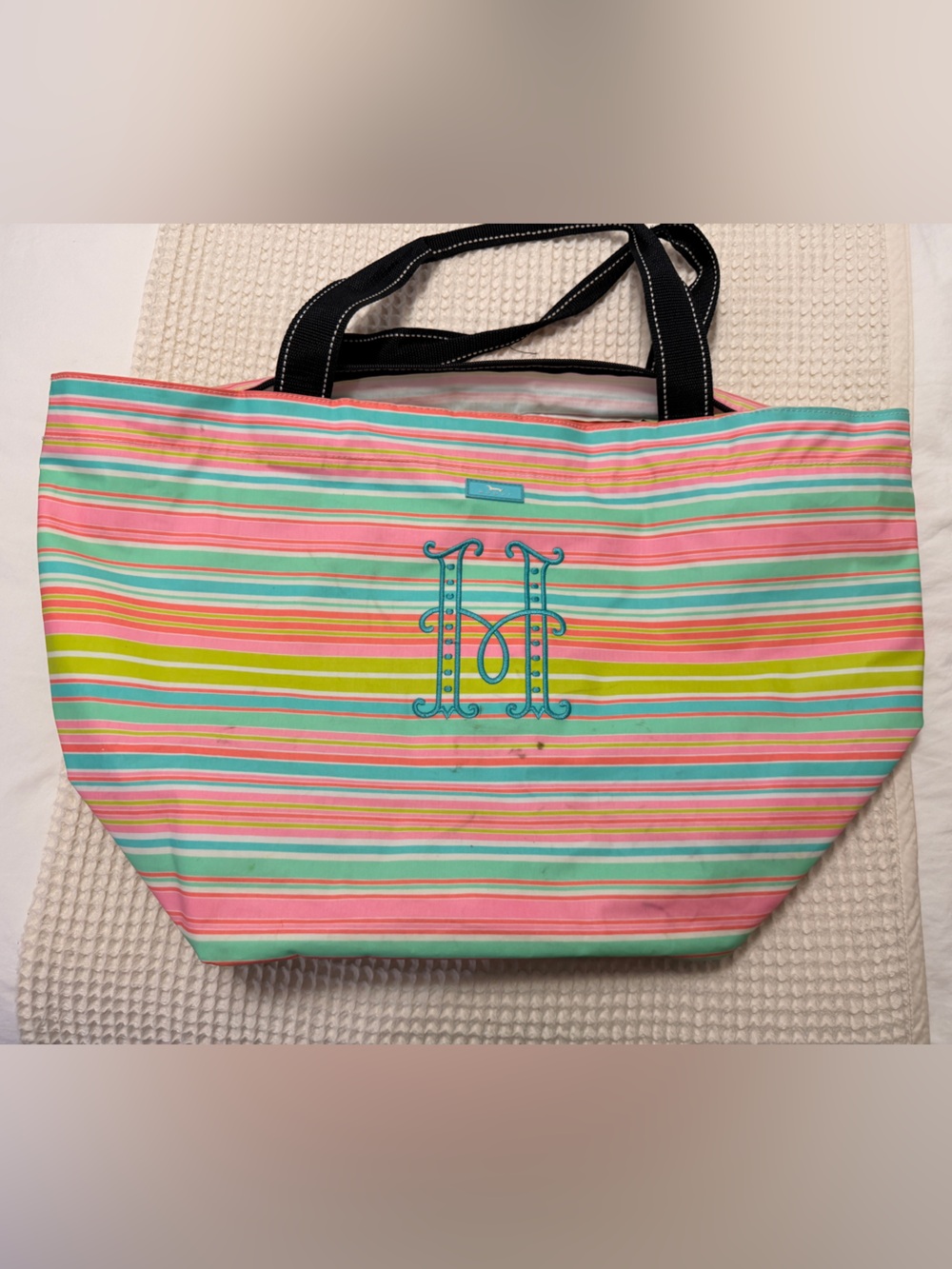 SCOUT Large Weekender- Striped Monogram Tote Bag - Pink, Mint & Lime